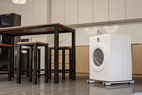 Amig - Basis für Waschmaschine, 2 Rollfüße aus Stahl, Plattform mit 24 Rollen, Möbelfuß für eine maximale Belastung von 125 kg, Verlängerung 44-70 cm, Weiß
