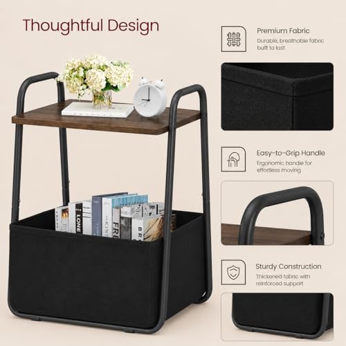 Synlajoy Side Table,Small End Table with Storage,Nightstands,Metal Frame | Bedside Table with Fabric Drawer for Living Room, Rustic Brown, for Bedroom& Bathroom& Outdoor& Office - image 2