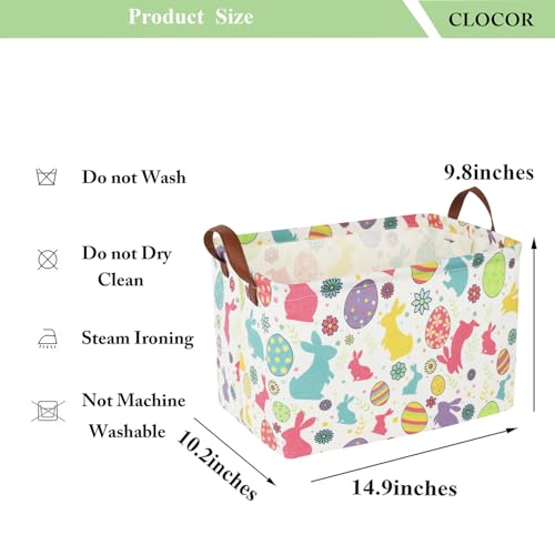 Image of CLOCOR Easter Eggs Basket Empty with Colorful Eggs-pattern,Rectangular Easter Gift Basket with Handles for Boys and Girls,Toys Bin,Room Decor(Easter Eggs Basket)