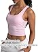 Danysu Women Cotton Rib Tank Top with Built in Bra Square Neck Crop Tank Fitted Basic Tops Blossom Pink XS