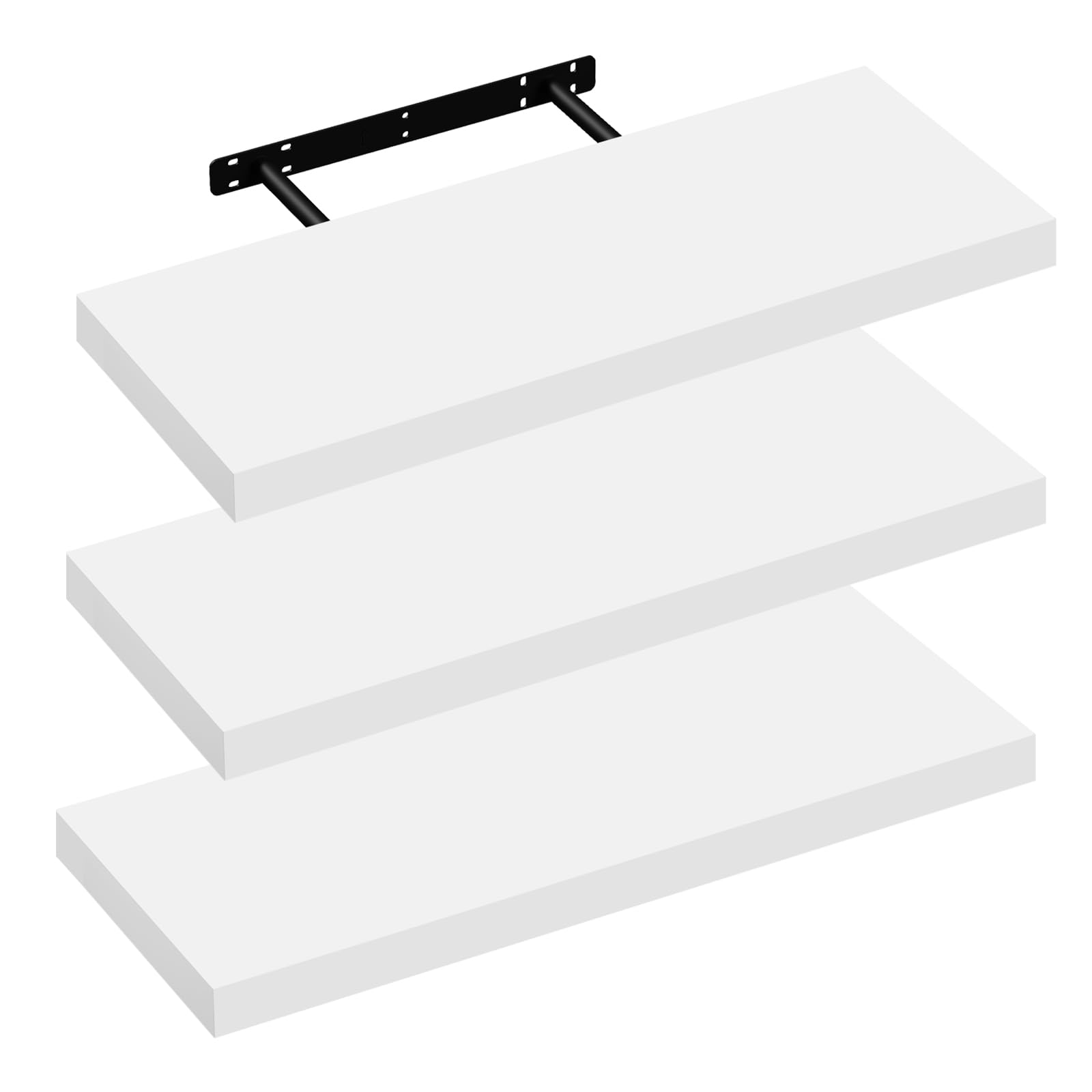 eSituro Set de 3 Estantes Flotantes de Pared Blanco, 50x23x3.8cm | Estanteria madera MDF, decoracion y almacenamiento para cocina, dormitorio y sala, balda facil de instalar, carga 10kg