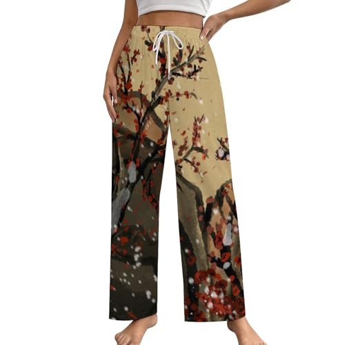 Bas de pyjama femme vintage prune d'hiver S, pantalon de nuit avec poches pour un sommeil serein