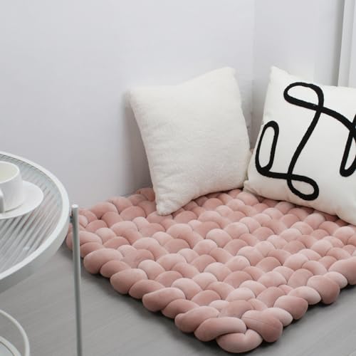 Image of XHJRI Thickened Braided Knot Seat Mat, Knotted Floor Decorative Cushion, Handmade Baby Infant Playing Pad Nursery Rug (27.5 * 31.5 Inch,Dusty Rose)