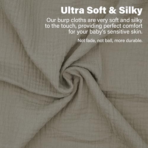 Muslin Baby Burp Washable Cloths Sets for Girl Boy Large, 8 Pack 100% Cotton Burp Clothes Absorbent Easy to Dry for Newborn Unisex 20 x 10 Inches(Khaki)4