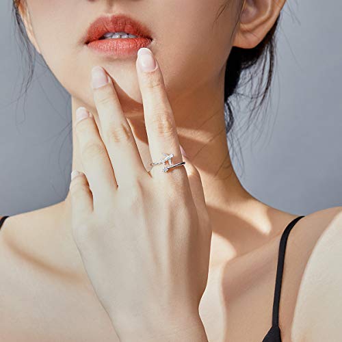 CZ Airplane Open Statement Rings S925 Sterling Silver for Women Crystal Diamond Travel Souvenir Adjustable Wrap Cuff Eternity Promise Engagement Ring Finger Band Dainty Jewelry Gifts2