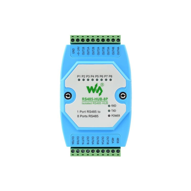 Waveshare Industrial Isolated 8-ch RS485 Hub, Extend 8-ch RS485 Slave Ports via 1-ch RS485 Master Port,with Isolation and Relay,Support Rail-Mount,... - Image 3