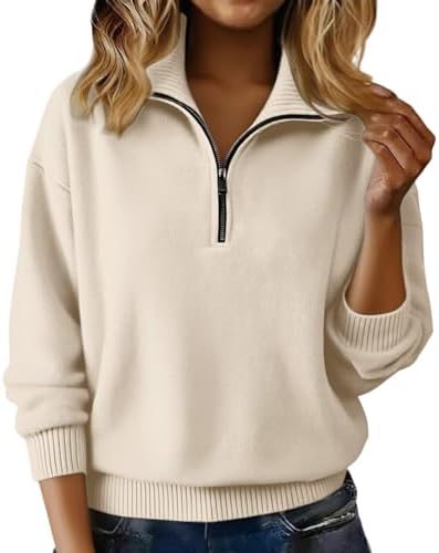 cxzeqwoke Cashmere Sweaters for Women Cozy Soft Quarter Zip V Nec...