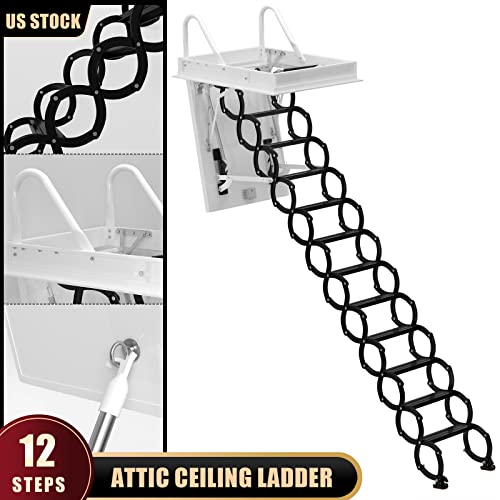 Frezon H025-A005-KIT~WH011AMZUS 12 Steps Black Loft Wall Ladder Stairs And Pull Rod,Loft Wall Folding Pulldown Attic Ceiling Ladder Stairs 39.4 * 27.6 Inch thumb #8