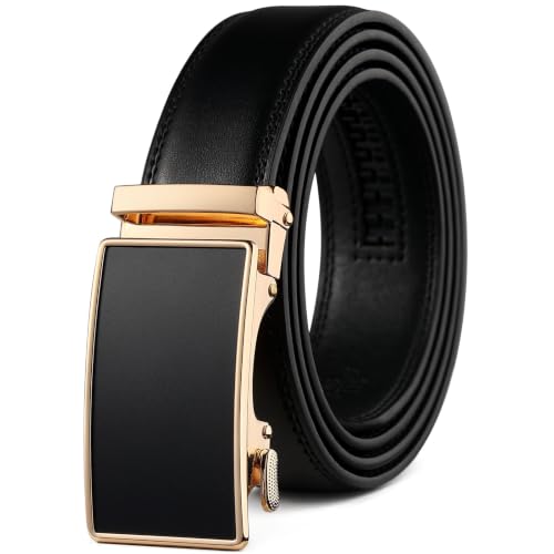Founders & C Men's Ratchet Belt 1 3/8",Leather Dress Belt Adjustable with Click Sliding Buckle Trim to Exact Fit