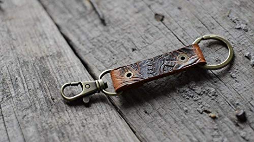 Image of JJNUSA Genuine Leather Keychain Walnut Leather Key Holder Mens Belt Key Chain Ring Fob