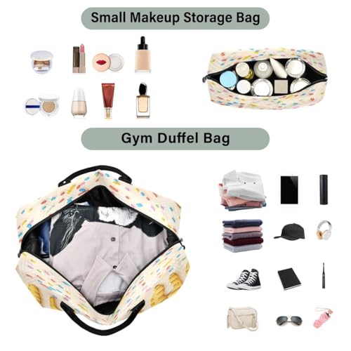 Yellow Ice Cream Waffle Summer Travel Duffle Bag Gym Bag Weekender Bags with Toiletry Bag Travel Trip Tote Bag4