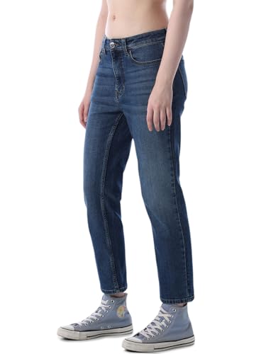Image of ONLY Women's Solid Slim Fit High Rise Blue Jeans