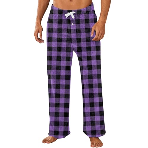 Mens Microfleece Pajama Pants Flannel Cotton Buffalo Plaid Comfy Lounge Pants PJ Bottoms with Pocket