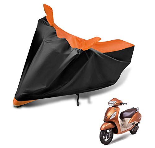 Image of Auto Hub Bike Cover Compatible with TVS Jupiter with Mirror Pocket, Dustproof, Heat Resistant, Triple Stitched, Jupiter Bike Cover- Black, Orange