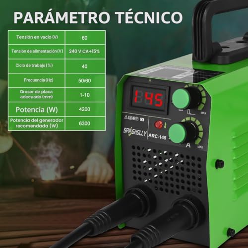 Miniatura 7 de Sprigholly Mini Soldador Inversor 2 En 1, Arc Lift Tig Con 145 Amperios, Tecnología Igbt, Pantalla Digital Led, Arranque Caliente Antiadherente, Maquina De Soldar Electrodo Arc-145