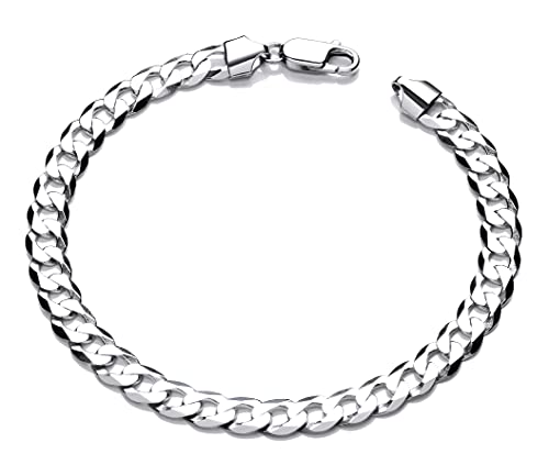 Old English Jewellers Sterling Silver Men's Curb Bracelet - 8.5 inch - 7mm Wide