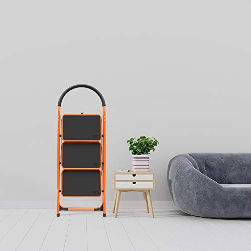 Luisladders Folding 3 Step Ladder Portable Space Saving Lightweight Ladders with Sturdy Steel and Anti-Slip Wide Pedal, Multi-Use for Household, Market, Office (330 Lb)