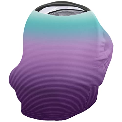 Nursing Cover for Breastfeeding Scarf, Purple Teal Green Gradient Stripe Baby Car Covers Super Soft Multi Use for Canopy Shopping Cart Cover Blanket Stroller Cover