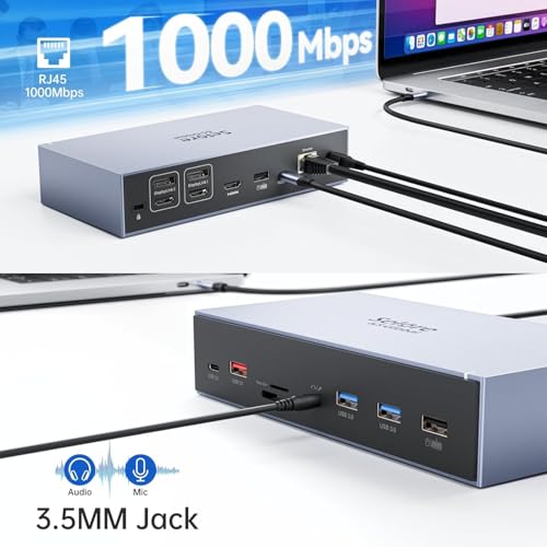 Image of Selore&S-Global Displaylink Docking Station 3 Monitors for MacBook M1 /M2 /M3 /Windows, Dual Triple Display Link USB C Dock with 3 HDMI, 2 DP, DC Power, USB A&C, Ethernet,DC Power for Dell /HP /Lenovo