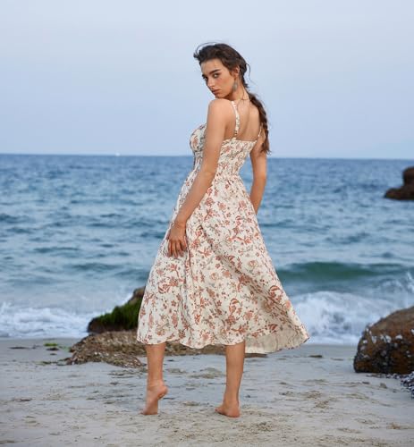 Image of Scarlet Darkness Women's Floral Midi Dress Corset Sundresses 2026 Summer Spring Vacation Milkmaid Dresses
