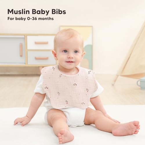 Image of Bearmoss Muslin Baby Bibs for Drooling & Teething Cotton Drool Bib 6 Pack | Soft Absorbent Adjustable Bibs for Unisex Boys and Girls,Easy to Clean for Infant,Toddler, Newborn,Wider design,0-36 Months