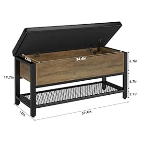 HOSTACK Storage Bench, Entryway Shoe Bench with Flip-Open Storage Box, End of Bed Ottoman Bench with Storage Shelf and Padded Seat for Bedroom, Hallway, Rustic Brown HOSTACK Storage Bench Entryway Shoe Bench with Flip Open Storage Box End of Bed Ottoman Bench with Storage Shelf and Padded Seat for Bedroom Hallway Rustic Brown