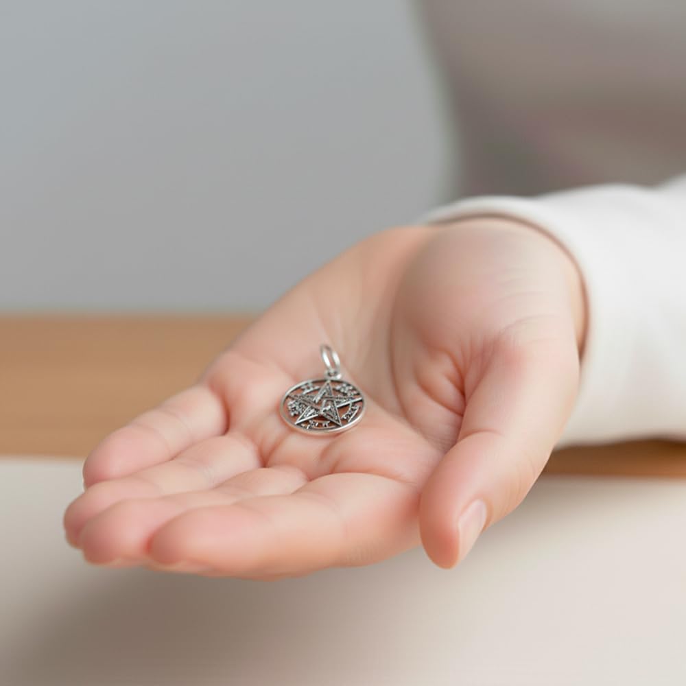 Colgante Tetragramaton Plata de Ley 925 - Amuletos de la Suerte y Proteccion con Pentagrama de 15mm - Se envía en una cajita Hand Made con Tarjeta (15mm)