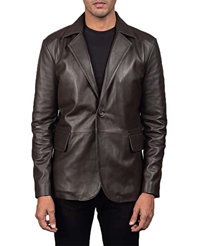 The Jacket Maker Daron Men's Black and Brown Leather Blazer | Sheepskin Button-Down Brown and Black Leather Blazer for Men2