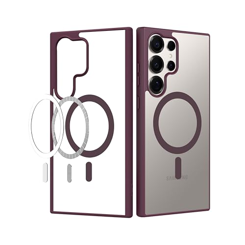 Image of CEDO Cover for Samsung Galaxy S25 Ultra (5G) | Compatible with MagSafe Wireless Charging | Designed with Magnetic Lock Shockproof Phone Bumper Transparent Back Case Cover (Wine Red)