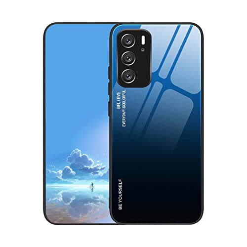 UPLAI Cover per OPPO Reno 6 5G (Reno6 5G), Ultra Sottile Morbido TPU Silicone Antiurto Custodia Insieme a Colore Sfumato Vetro Temperato, Moda Colorato Caso.Blu Nero