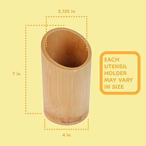 BambooMN Bamboo Kitchen Utensil Holder for Countertop, Utensil Crock for Cooking Utensils - 7" x 4" - Carbonized Brown - 1 Piece