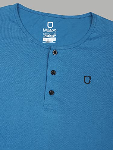 Image of Urbano Fashion Men's Solid Henley Neck Slim Fit Full Sleeve Cotton T-Shirt