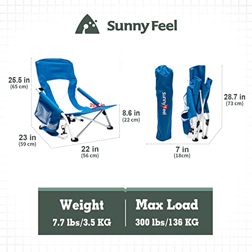 Sunnyfeel Low Folding Beach Chairs For Adults, Portable Lightweight Beach Sling Chair With Cup Holder,Carry Bag Armrest,Foldable Camping Chair For Outdoor Sand Concert Travel,300Lbs (Light Blue) #TOP2