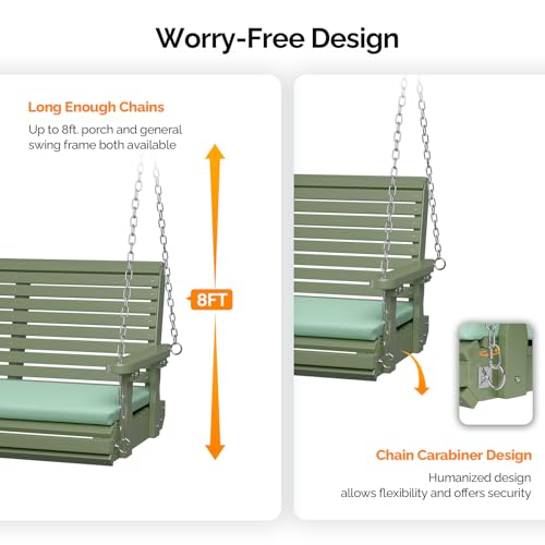 Image of VINGLI 5 FT Heavy Duty Porch Swing with Cushion, 880 LBS Wooden, Green