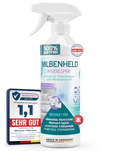 Milbenheld Milbenspray für Matratzen Bettwäsche Polster 500ml - SOFORTEFFEKT & 100% GIFTFREI - Anti Milben Spray als Allergie Spray für Allergiker gegen Hausstaubmilben
