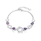 EleQueen 925 Sterling Silver Amethyst Crystal Love Heart Bridal Link Bracelets
