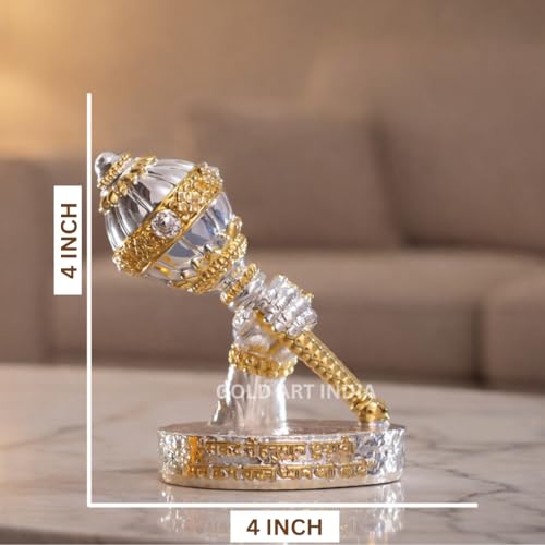 Image of Gold Art India Hanuman Gada Idol Gold & Silver Plated - Bajrangbali Symbolic Murti for Car Dashboard, Home Mandir & Office Decor | Spiritual Gift Item | 4 Inch