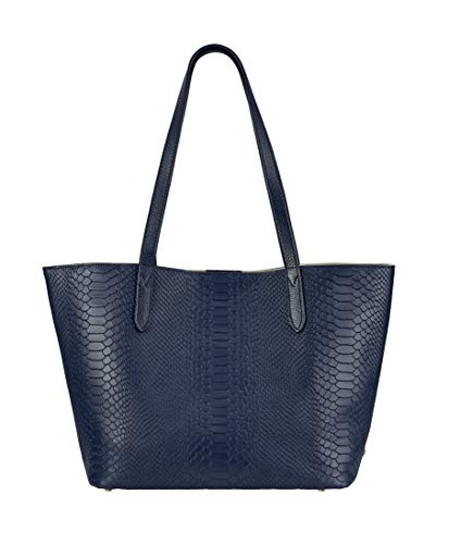 GiGi New York Handcrafted Womens Leather Teddie Embossed Python Tote Navy
