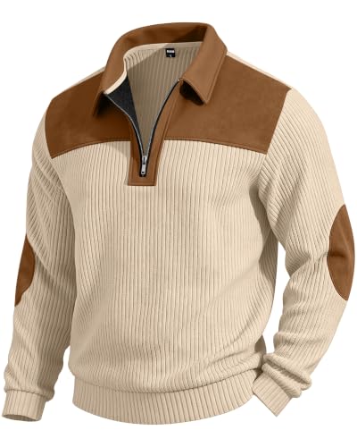 LINENNMAIN Mens Quarter Zip Pullover Relaxed Fit Casual Polo Sweatshirt