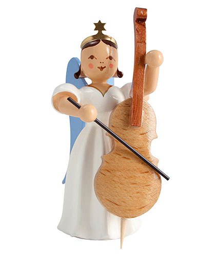 Ange musicien au violononcelle en bois statuette à offrir aux mélomanes