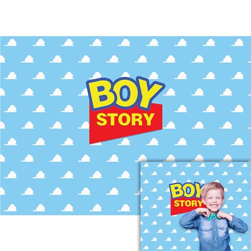 SeekPro 7x5ft White Cloud Blue Sky Cartoon Scene Boy Story