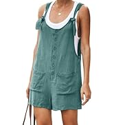 KirGiabo Women's Shorts Overalls Summer Loose Sleeveless Rompers Strap Adjustable Cotton Linen Ju...