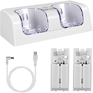 Wii Charging Station for Remote Controller, Dual Charger Dock with 2 Rechargeable Batteries