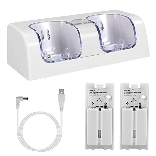 Wii Charging Station for Remote Controller, Dual Charger Dock with 2 Rechargeable Batteries