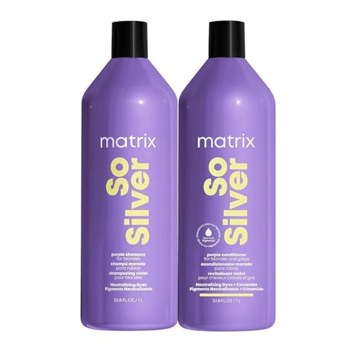 Matrix So Silver Purple Shampoo and Pigmented Conditioner Set | Removes Brassy Yellow Undertones | Toning Conditioner For Blondes and Greys | For Color Treated Hair | Premium Salon Conditioner | Vegan