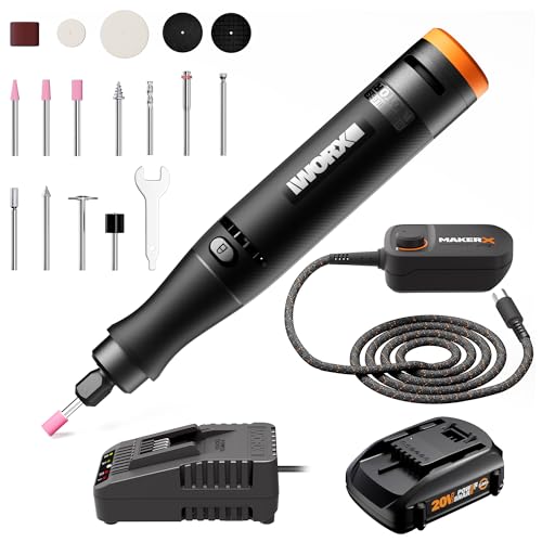 MAKERX Cordless Rotary Tool Kit, 20V Mini Power Rotary Tool for Sanding, Carving, Drilling, Engraving, Polishing, DIY Crafts with 42 Accessories, Brushless Motor, 5000-35000 RPM Variable Speed