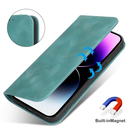 Jaorty Wallet Case for iPhone 14 Pro Max with Card Holder,Matte Cyan - image 3