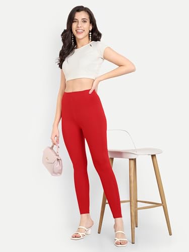 Image of Twinstar T2 Ankle Length Stretchable Cotton Blend Leggings for Women | 180 GSM | Mid-Waist Design | Pack of 5 | Colors - (Gold, Pink, Black, Red, White)