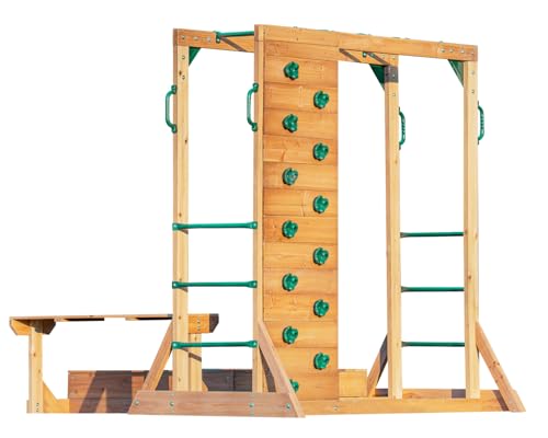 DOLPHIN PLAYGROUND T Klettergerüst Outdoor aus Holz mit Affenschaukel, Kletterwand, Sandkasten & Picknicktisch – Robustes Outdoor-Spielgerät aus Zedernholz für Kinder ab 2 Jahren DOLPHIN PLAYGROUND T Klettergerüst Outdoor aus Holz mit Affenschaukel, Kletterwand, Sandkasten & Picknicktisch – Robustes Outdoor-Spielgerät aus Zedernholz für Kinder ab 2 Jahren
