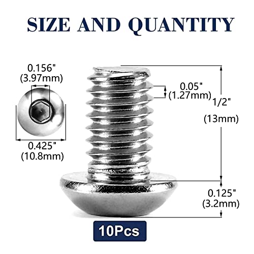 Image of 1 /4-20 x 1 /2 inch Button Head Socket Cap Bolts Screws, 10Pcs 304 Stainless Steel 18-8, Allen Hex Drive, Bright Finish by SG TZH(with Hex Spanner)